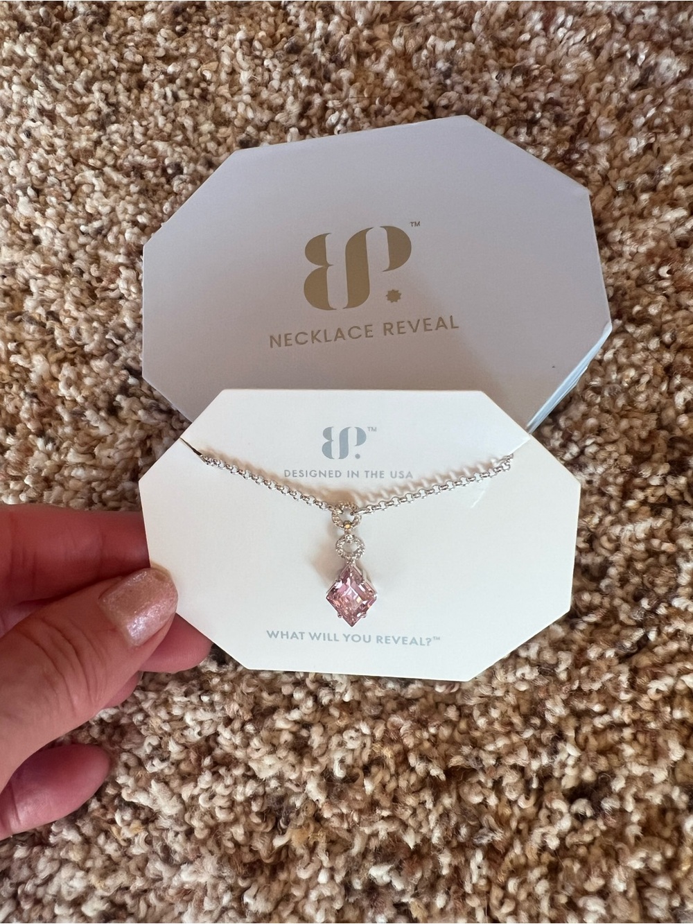 Bomb Party, This Is How I Glow, Rose Quartz Zirconia Rhodium Plate Necklace, new